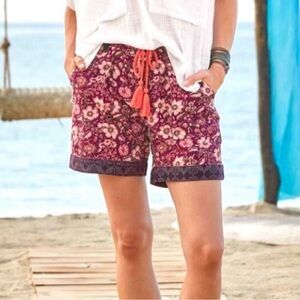 Sundance Kalini Shorts Purple Floral Contrast Trim Linen Blend Large